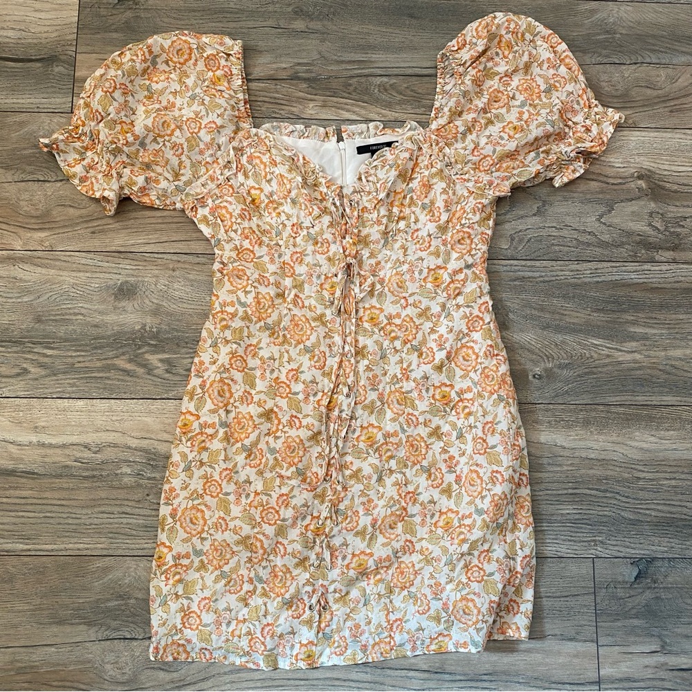 Forever 21 Floral Mini Dress with Puff Sleeves
